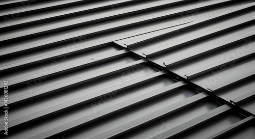 Monochrome Metal Roofing Sheet Pattern With Linear Texture and Overlapping Structure