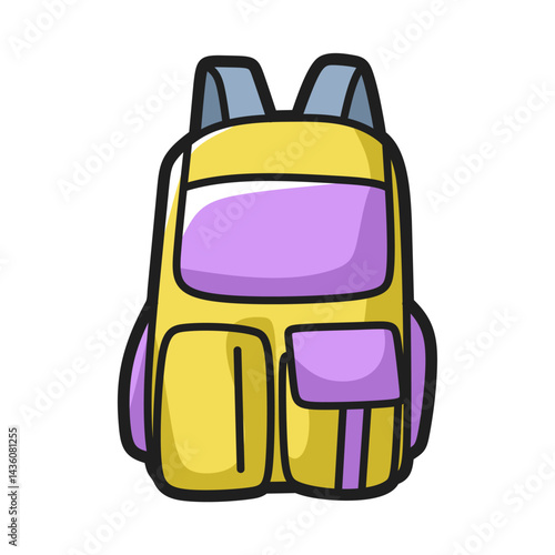 yellow and pink school backpack cartoon vector