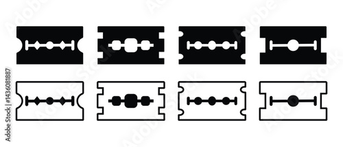 Razor blade icon set. Razorblade sign fill and outline symbol graphic design. Flat style black silhouette of razor icon isolated on white background. Vector illustration. EPS 10