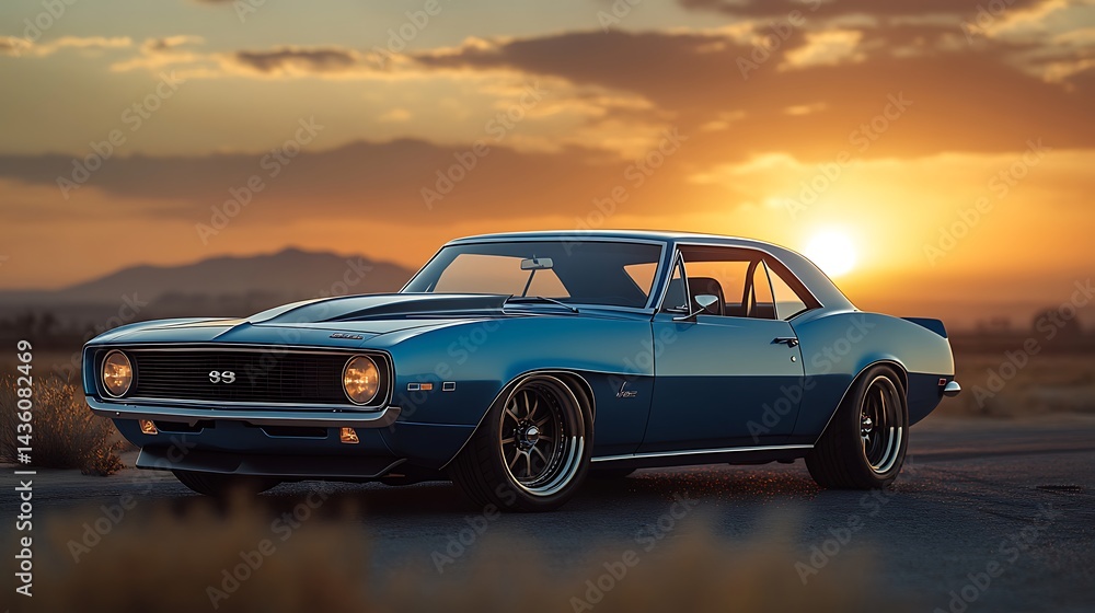 Fototapeta premium Classic American Car Dusty Road pictures