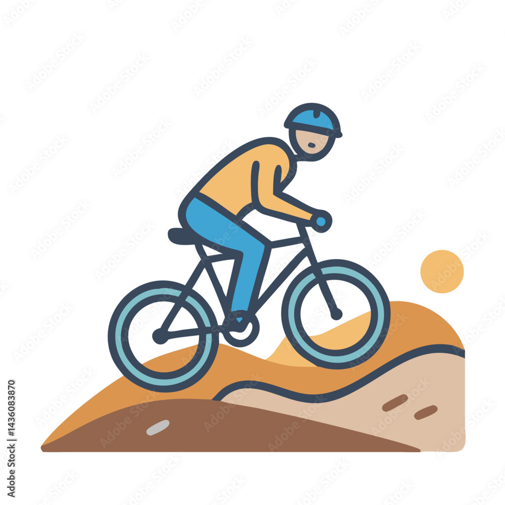 Naklejka premium Biking enthusiast navigating a dirt trail at sunset