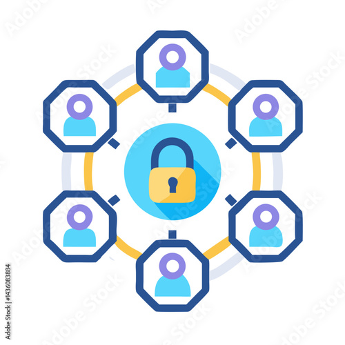 Connecting users securely in a digital network with a locked central point emphasizing data protection