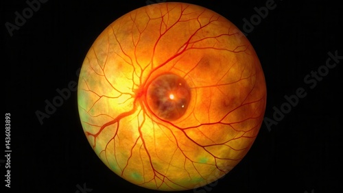 Ophthalmoscopic image of diabetic retinopathy with microaneurysms and hemorrhages