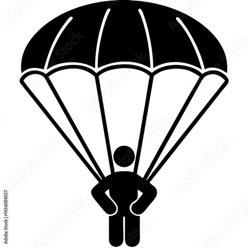 Parachutist descending from the sky with an open parachute in a clear blue atmosphere during a sunny day