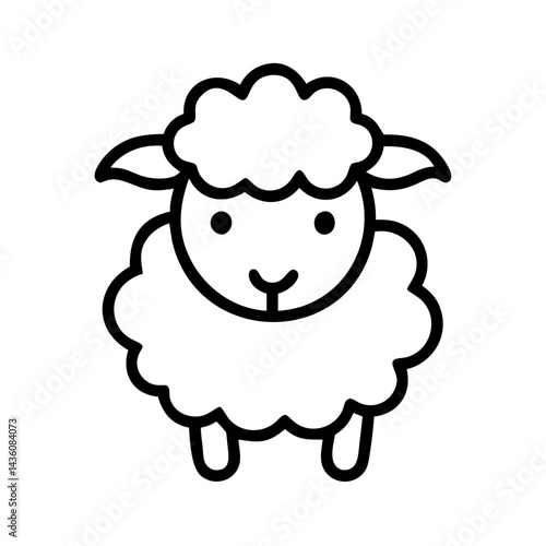 Cartoon sheep standing happily on a white background, illustrating a simple and playful design that captures the essence of farm life