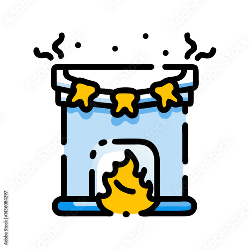 Cozy fireplace adorned with decorative stars and warm flames during a winter evening gathering