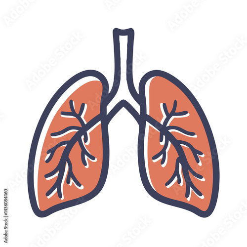 Illustration of human lungs showcasing detailed anatomy with bronchi and lobes, ideal for educational resources and health-related materials
