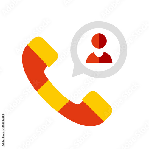 Contacting someone through a telephone icon with a speech bubble depicting a person against a simple background, illustrating communication and connection