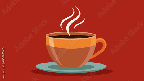A brown mug with hot espresso and visible steam, perfect for a cafe breakfast drink