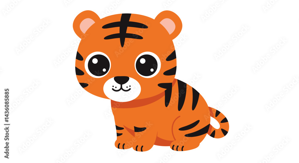 Playful Cartoon Tiger Peeking with Orange and Black Stripes Playful Cartoon Tiger Peeking with Orange and Black Stripes