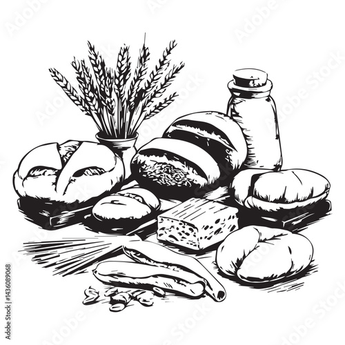 image of flour bakery products, vector, graphics, black and white
