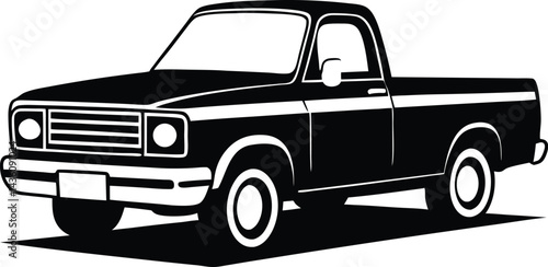 Pickup truck silhouette, Pickup silhouette, pickup graphic vector, pickup truck black icon isolated on white background