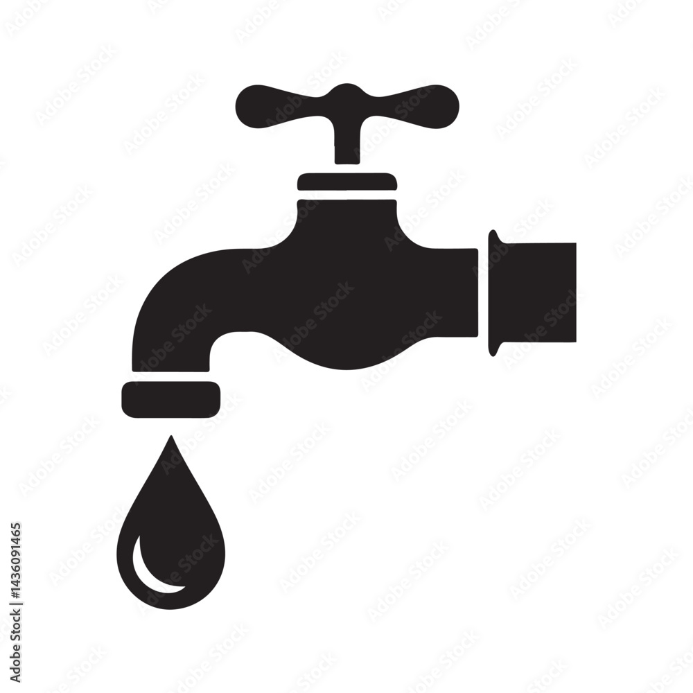 Illustration of a faucet with a water drop symbolizing plumbing and conservation Illustration of a faucet with a water drop symbolizing plumbing and conservation