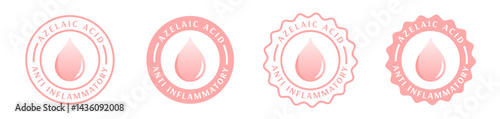 azelaic acid badge, seal, stamp, sticker, certificate, logo. skincare, body care, make up, beauty product, skin treatment formula, ingredients to reducing skin inflammation. peach color 