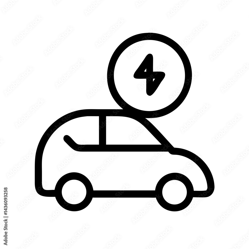 Electric car icon illustrating eco-friendly transportation and charging symbol in a modern design Electric car icon illustrating eco-friendly transportation and charging symbol in a modern design