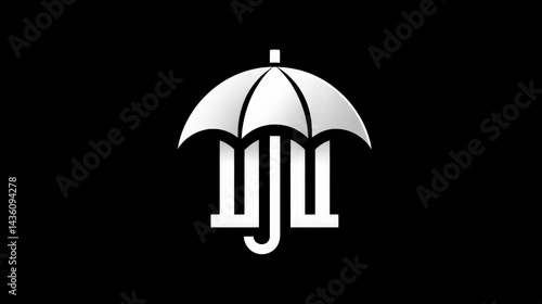 Silver Umbrella Icon on Black Background for Design and Branding Use