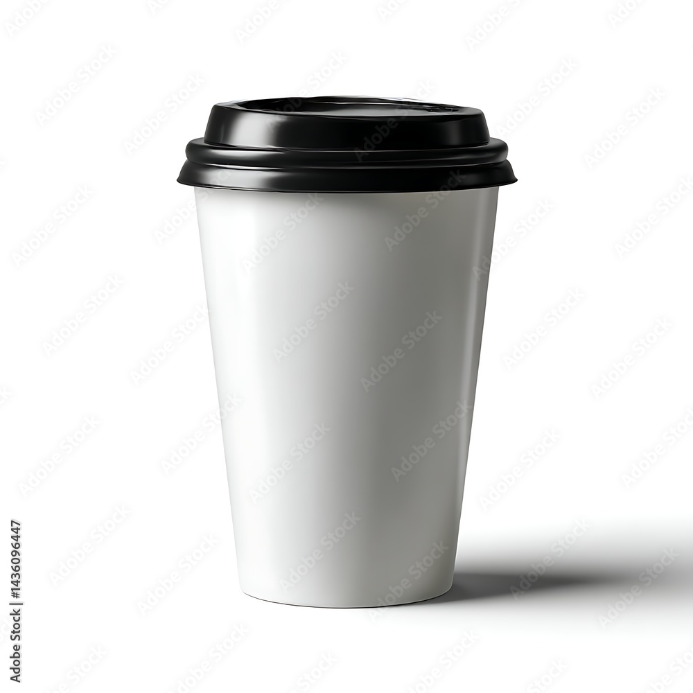 A white paper coffee cup with a white lid, isolated on a clean white background A white paper coffee cup with a white lid, isolated on a clean white background