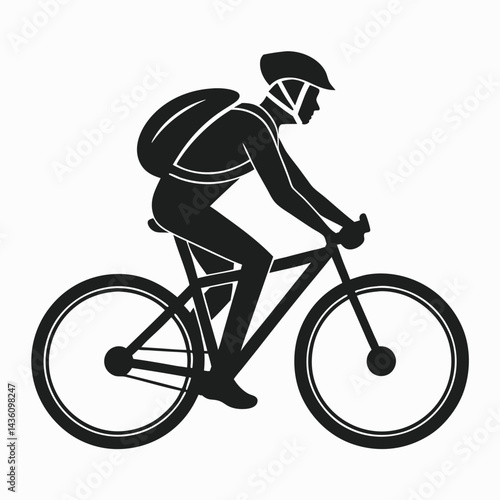 Dynamic Cyclist Silhouette Riding with Backpack