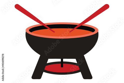 Stylized Fondue Pot with Two Chopsticks ready to serve some snack