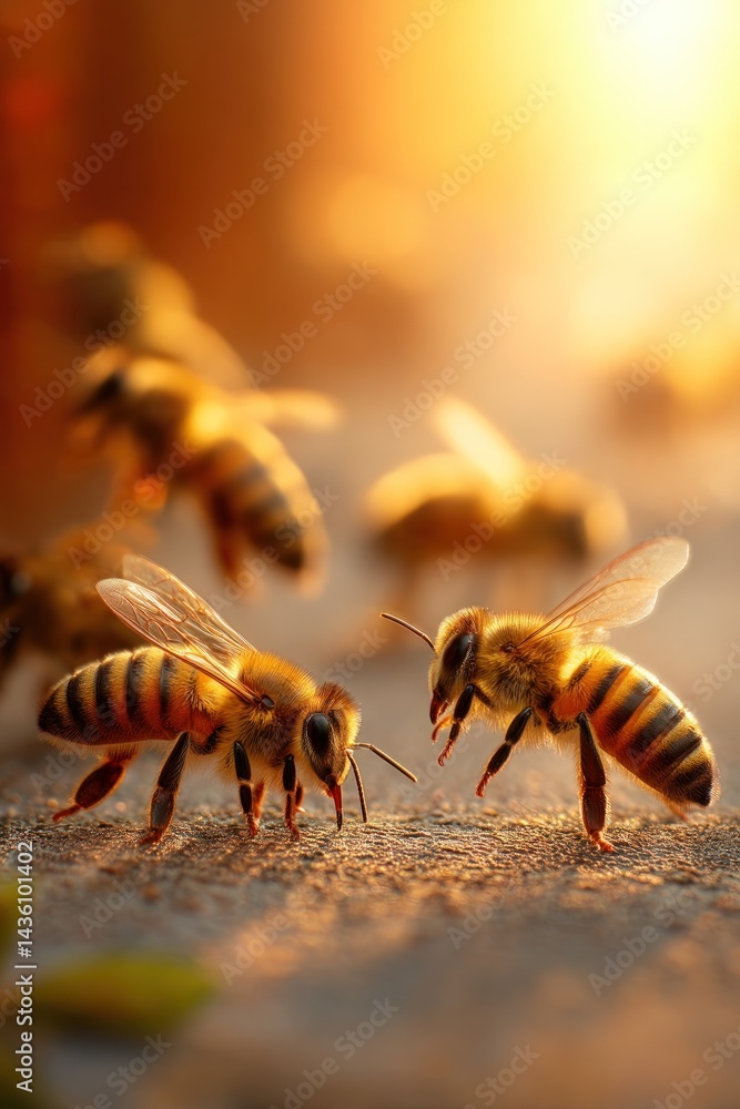 Bees gathering on ground in sunlight, a natural scene for ecology or honey ads Bees gathering on ground in sunlight, a natural scene for ecology or honey ads
