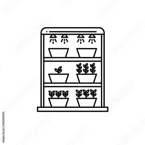 Vertical farming icon with plants in pots against a minimalist background  