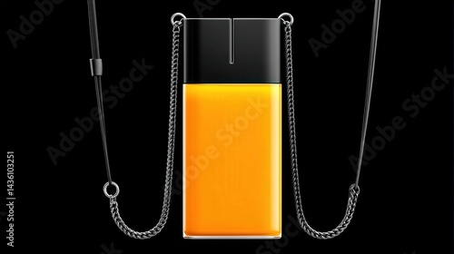 Obraz na płótnie Stylish Orange Lighter Pendant on Chain Against Black Background w salonie
