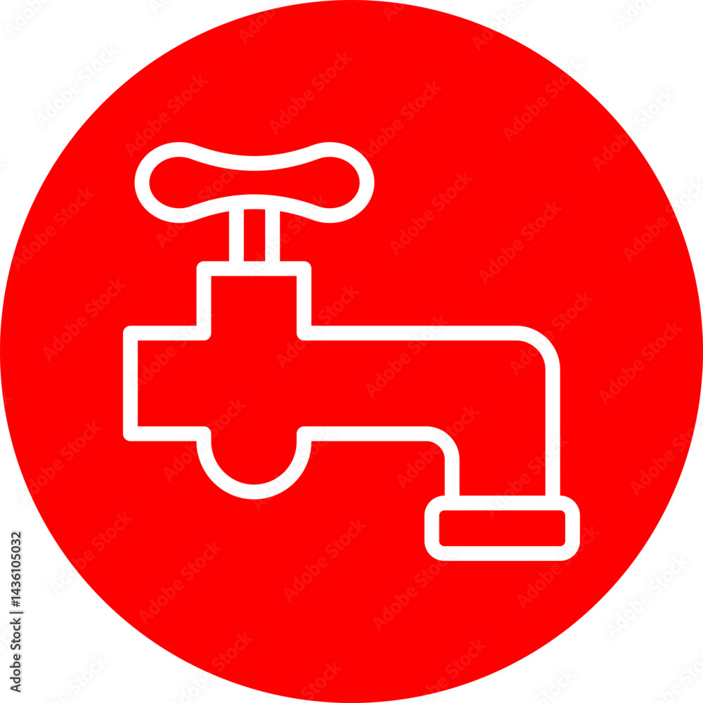 Faucet Vector Line White Circle Red Faucet Vector Line White Circle Red