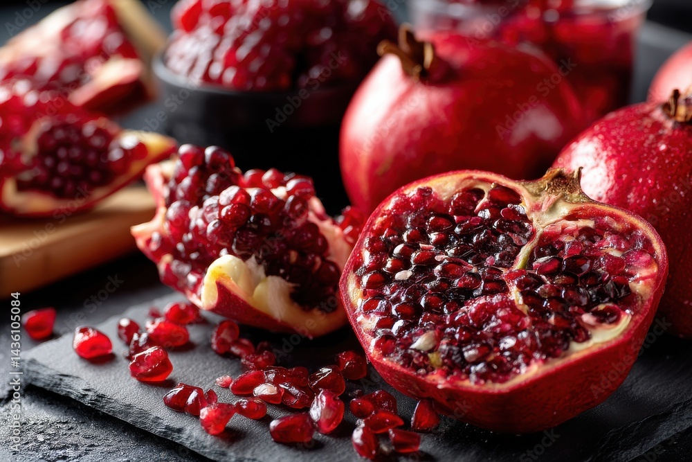 Still Life with Whole and Sectioned Pomegranates Still Life with Whole and Sectioned Pomegranates