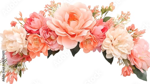 Elegant Peach Cream Flower Crown Isolated on White Background