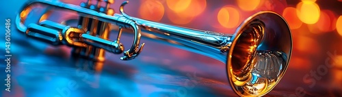 Shiny Golden Trumpet with Blue and Orange Background Illustration