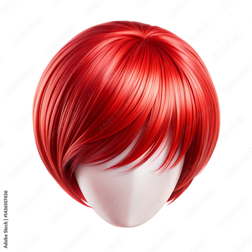 Naklejka premium Red Bob Wig Short Straight Synthetic Hairpiece on transparent background