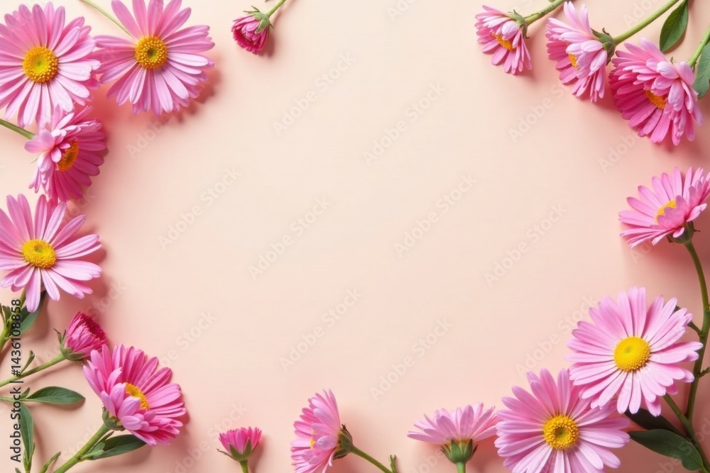 Delicate Pink Flowers Arranged in a Frame on a Pastel Background, Perfect for Spring or Summer Designs Delicate Pink Flowers Arranged in a Frame on a Pastel Background, Perfect for Spring or Summer Designs