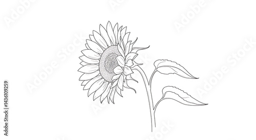 Elegant Line Art: Single Sunflower in Profile