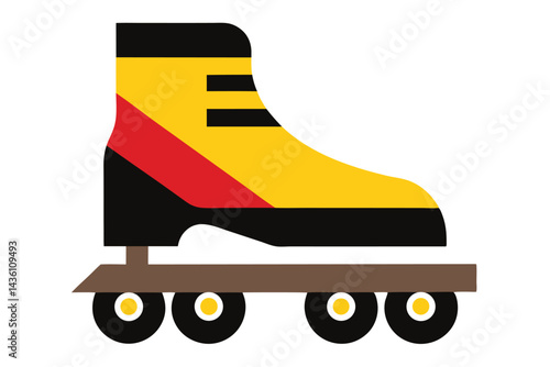 Stylized Roller Skate with Bold Color Blocks and Rounded Wheels Illustration