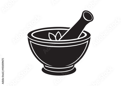 Mortar and pestle icon, Mortar and pestle silhouette Vector