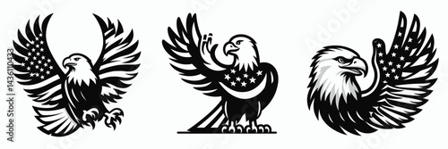 Bald eagle with American flag print on wings showing a friendly high five wing. 4th of july Independence Day patriotic Clipart. .