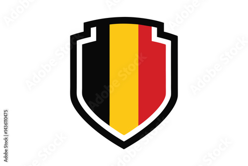 A Patriotic Shield Representing the National Colors of Belgium with Bold Outlines