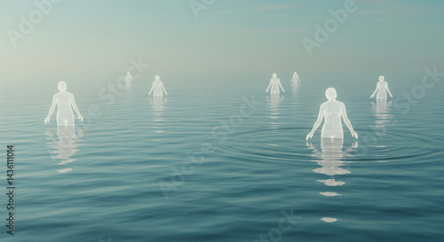 Spectral Figures Emerging From the Sea In Ethereal Dreamscape