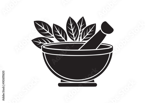 Mortar and pestle icon, Mortar and pestle silhouette Vector