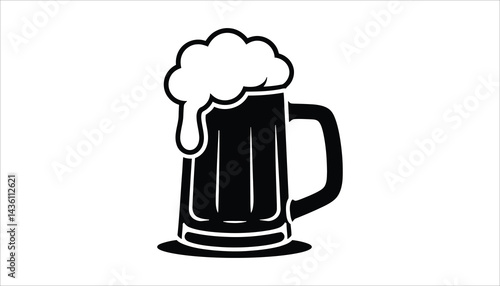 Beer Mug Silhouette Icon Foamy Drink Alcohol Beverage Vector Illustration