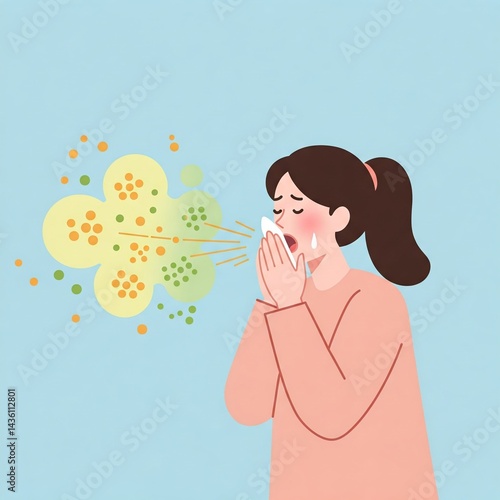 Pastel Allergy Illustration Flat Design Sneezing Pollen Minimal Scene