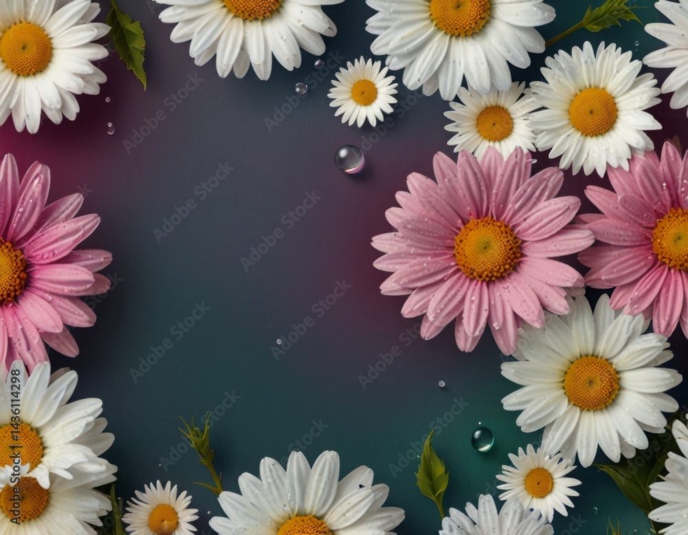 Abstract Background with Daisies and Rose Water Abstract Background with Daisies and Rose Water