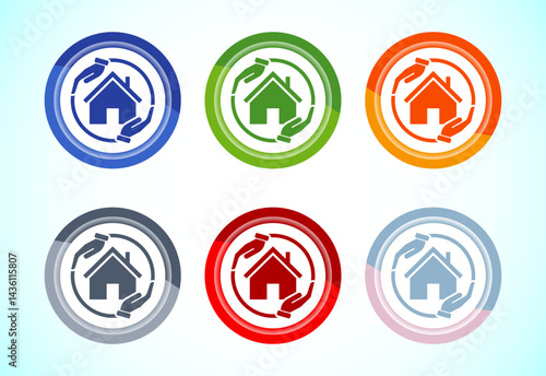 Home care icon design illustration, House care logo icon, 6 color button design set