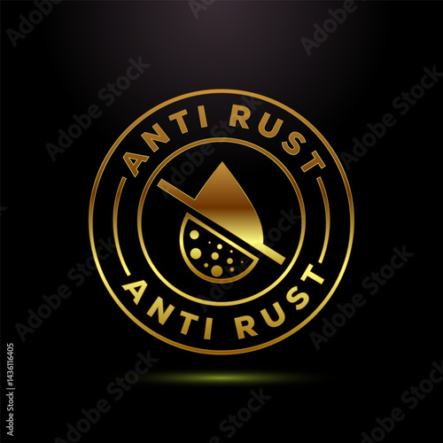 Anti rust icon design illustration. Anti oxidation sign, Rust resistant  symbol in gold color style