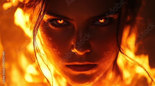 Fiery woman's intense gaze