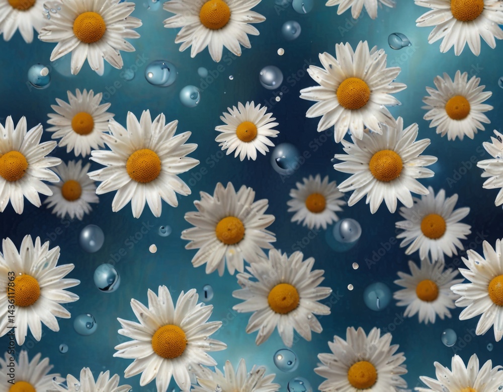 Obraz premium Abstract Background with Daisies on Pearl Blue Water