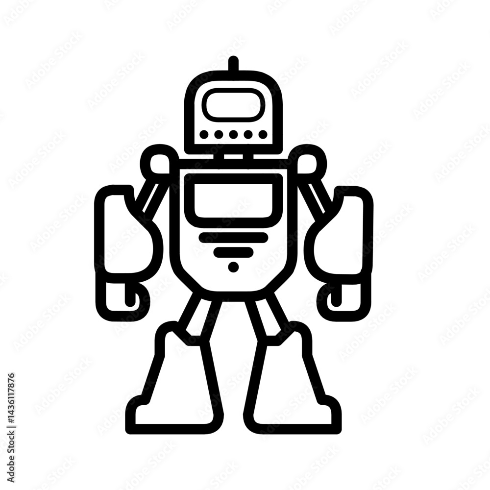 funny cartoon robot. drawing robot sketches for kids to color easy and simple, isolated on white background. Simple Black Outline Illustration of a Standing Robot funny cartoon robot. drawing robot sketches for kids to color easy and simple, isolated on white background. Simple Black Outline Illustration of a Standing Robot