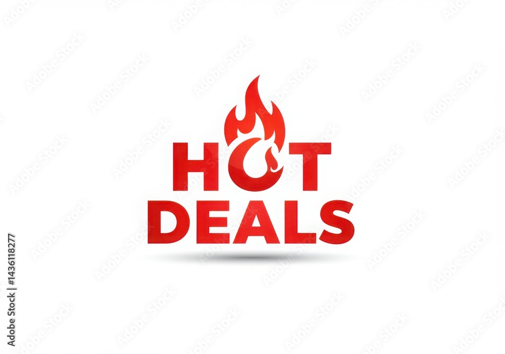 Hot deals text with fire flame icon on white background Hot deals text with fire flame icon on white background