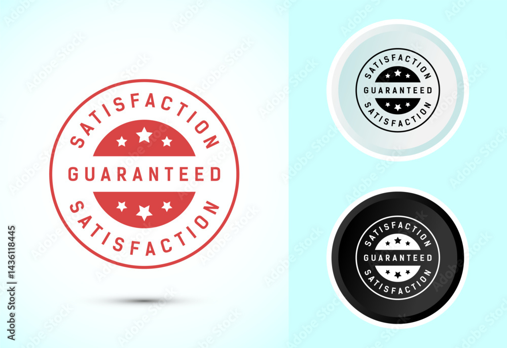 Satisfaction guaranteed icon design illustration, 100 percent satisfaction badge label sign in color, black and white Satisfaction guaranteed icon design illustration, 100 percent satisfaction badge label sign in color, black and white