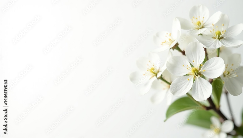 Obraz premium Delicate white flower blossoms against pure white background, natural, visual, art